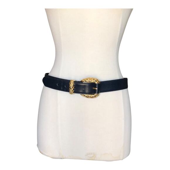 Cipriani Belt Glazed Cowhide On PVC Lining Black Gold Tone Buckle Size Large - Picture 1 of 16